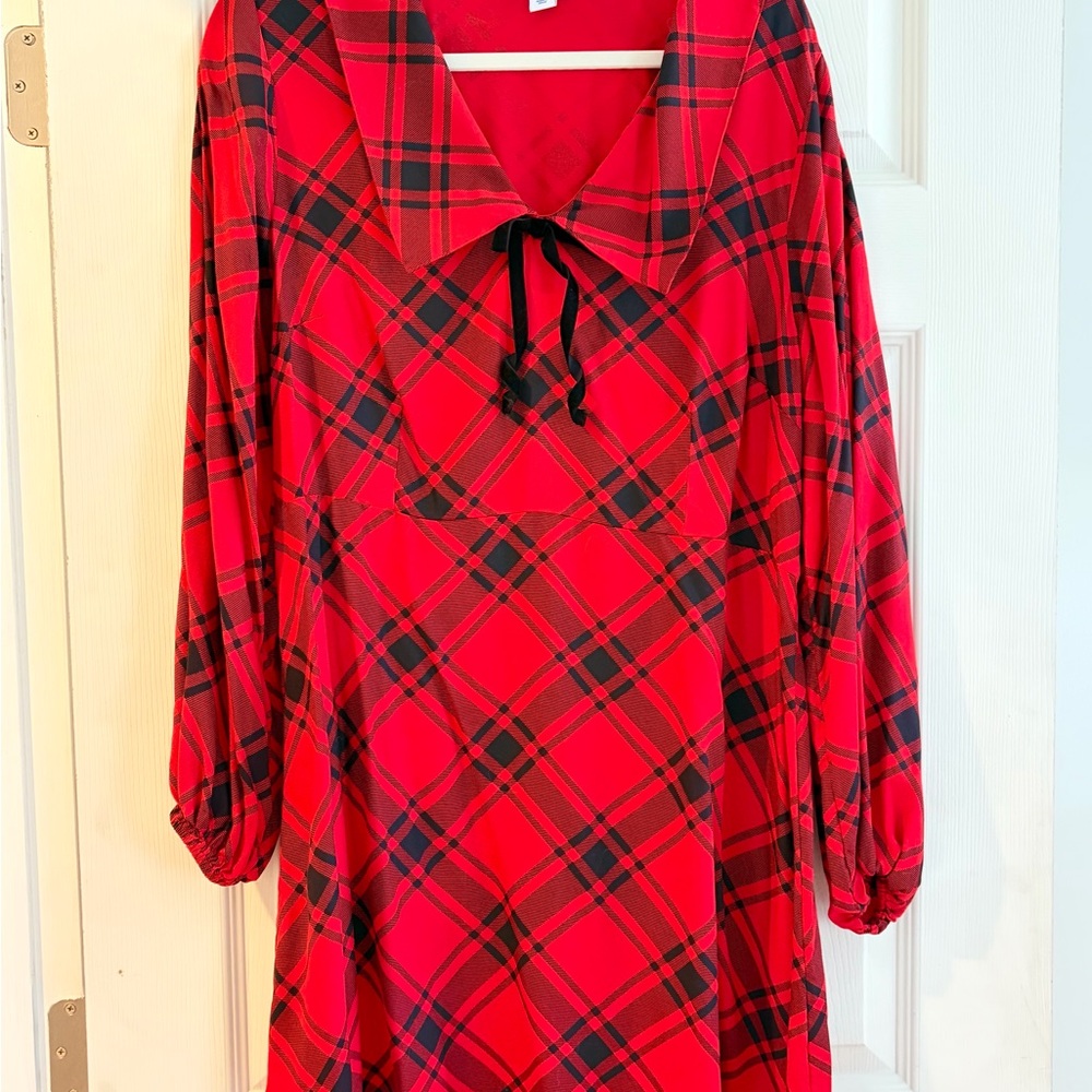 Old Navy Women’s Red Plaid Mini Dress With Bow Size XL - Picture 2 of 5